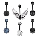 Healvian 6 Piezas Anillos de Negros con Zirconia Decoración Corporal y para Mujer Joyería de Piercing de Moda para Fiestas y Diario