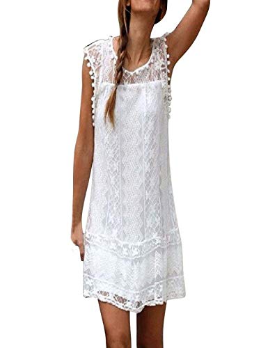 Robe Femme Grande Taille,ITISME Robe Femme Sexy Chic Soiree Tunique Décontractée Dentelle sans Manches Robe Court Gland Plage Mini Robe Femme Ete 2022 Pas Cher Cover