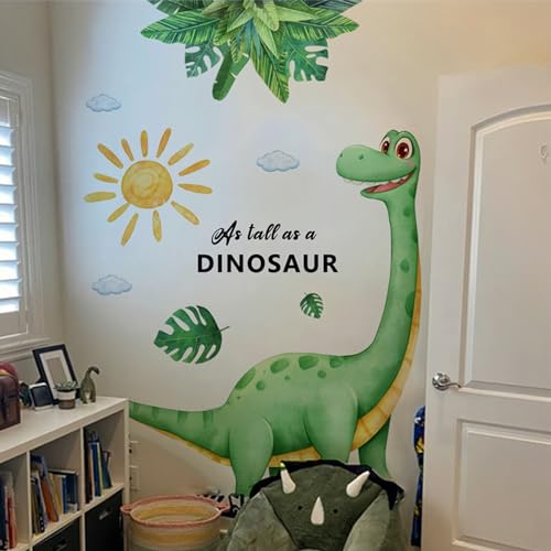 Large Dinosaur Wall Stickers Sun Green Leaves Wall Decals for Boys Girls Bedroom Baby Nursery Kids Room Kindergarten Wall Decor (As Tall as a Dinosaur) - Image 3
