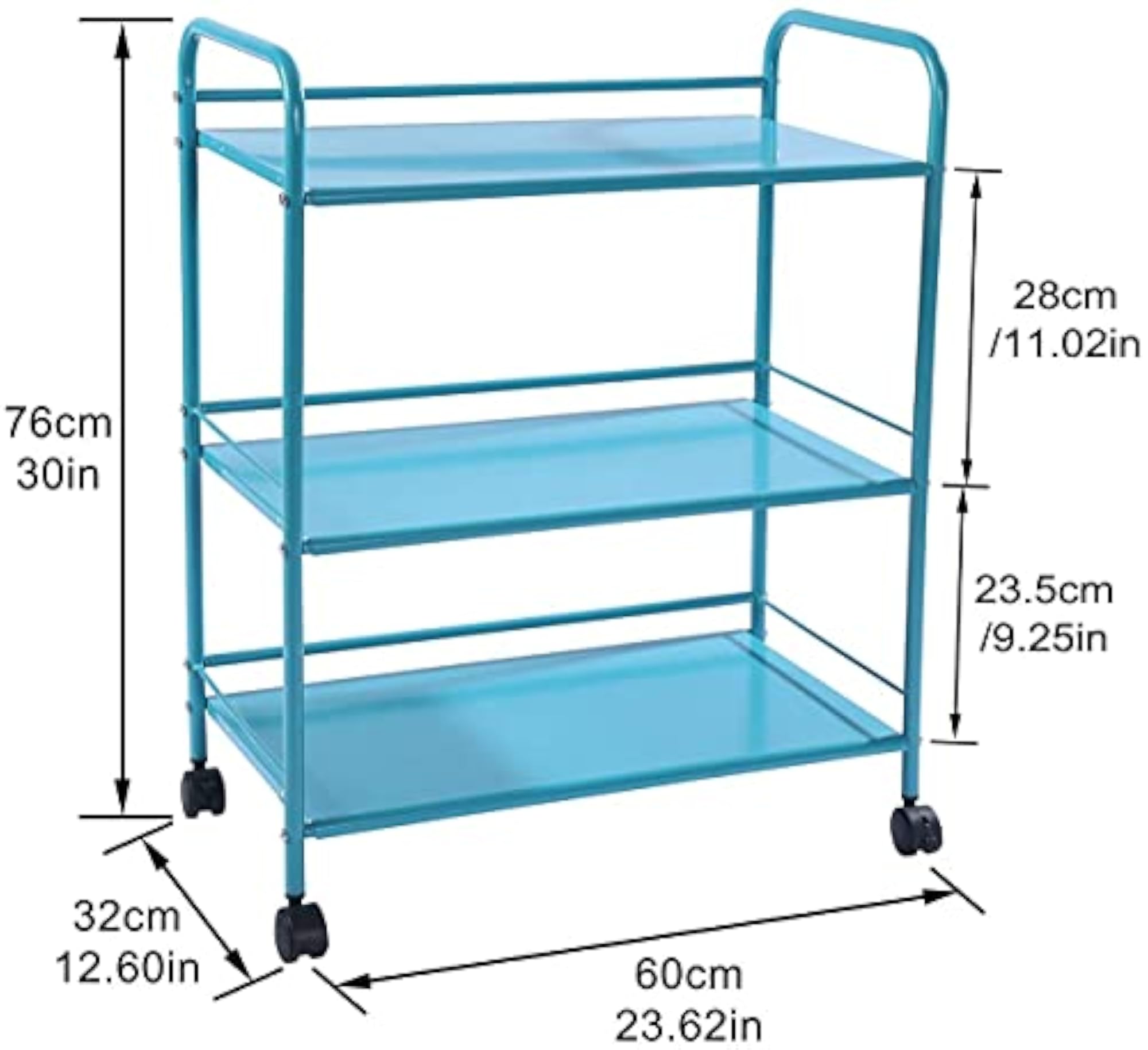 Kitchen Storage Trolley, Metal Rolling Utility Cart, 3-Shelf