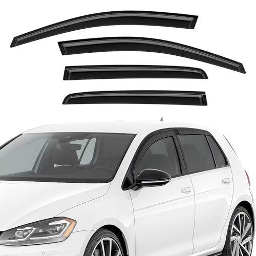 GEARMONSTER Windabweiser kompatibel mit VW Golf 7 / VII 2014-2020, Selbstklebend, Autofenster Tape-On Regenabweiser Regenschutz Windabweiser, 4 Stück, Schwarz