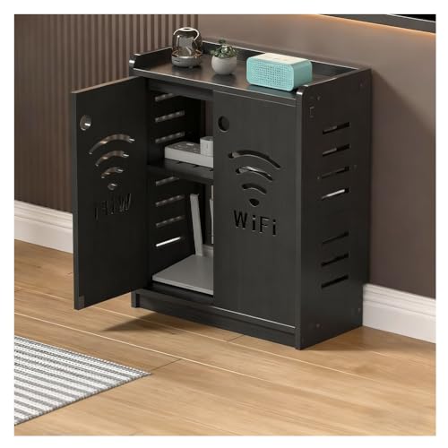 Armario de almacenamiento con enrutador WiFi, caja oculta, organizador multimedia, muebles, estantes independientes para el hogar y la oficina, color gris, 50 x 60 x 25 cm, solución de almacenamiento