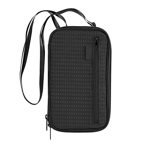 Coquimbo Reisepass Tasche, Wasserdichte Reisepasshülle Reisebrieftasche Reiseorganizer Reisedokumententasche RFID-Blocker Dokumente Organizer mit Schulterriemen für Frauen/Männer Schwarz