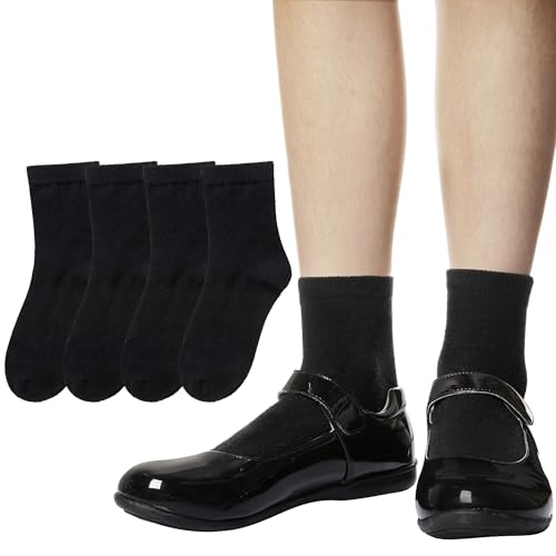 WEVIAS Kids Crew Socks Boys Cotton Black White Grey Athletic School Uniform Dress Socks 4 Pairs