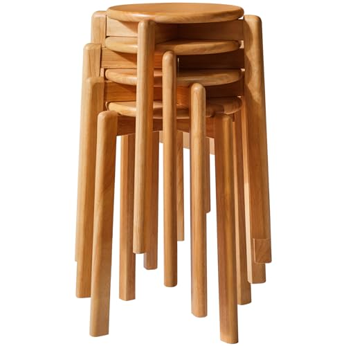 YMYNY Lot de 4 Tabourets de Bar Empilables - Structure en Bois, Courbé Antidérapant, pour Bureau, Cuisine, Restaurant - 27 x 27 x 45CM, Couleur Naturelle HBD026N-4