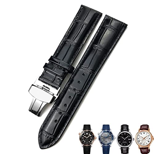 Bracelet montre cuir véritable 22mm pour Omega Seamaster 300 avec fermoir papillon élégant