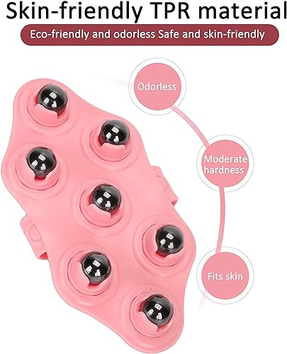 Image of RIVAAN's Palm Shaped Massage Glove, a portable manual massager with 7x 360-Degree magnetic roller balls for a deep tissue massage, for relieving muscle pain of the entire body (Pink - 1 Pcs)