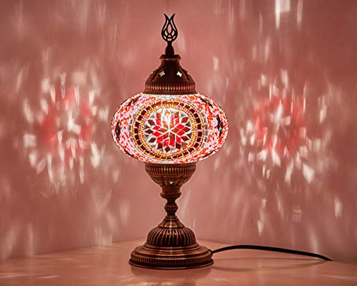 Demmex 2019 Lampe de chevet en mosaïque marocaine turque Tiffany pour usage américain, rose et multicolore Cover