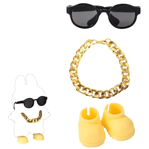 Puppen-Outfit-Set, Stylische Sonnenbrille & Goldene Halskette & Niedliche Gelbe Schuhe Kleidung Zubehör für Puppen (Ohne...