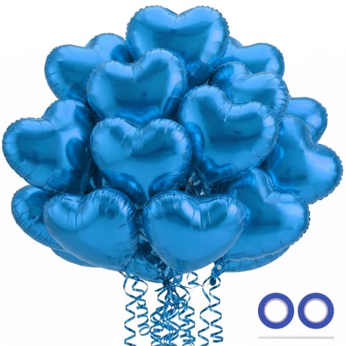 Image of 36 Pcs Blue Heart Balloons,18 Inch Heart Foil Balloons Valentine Balloon for Wedding Engagement Party Valentine Day Decorations