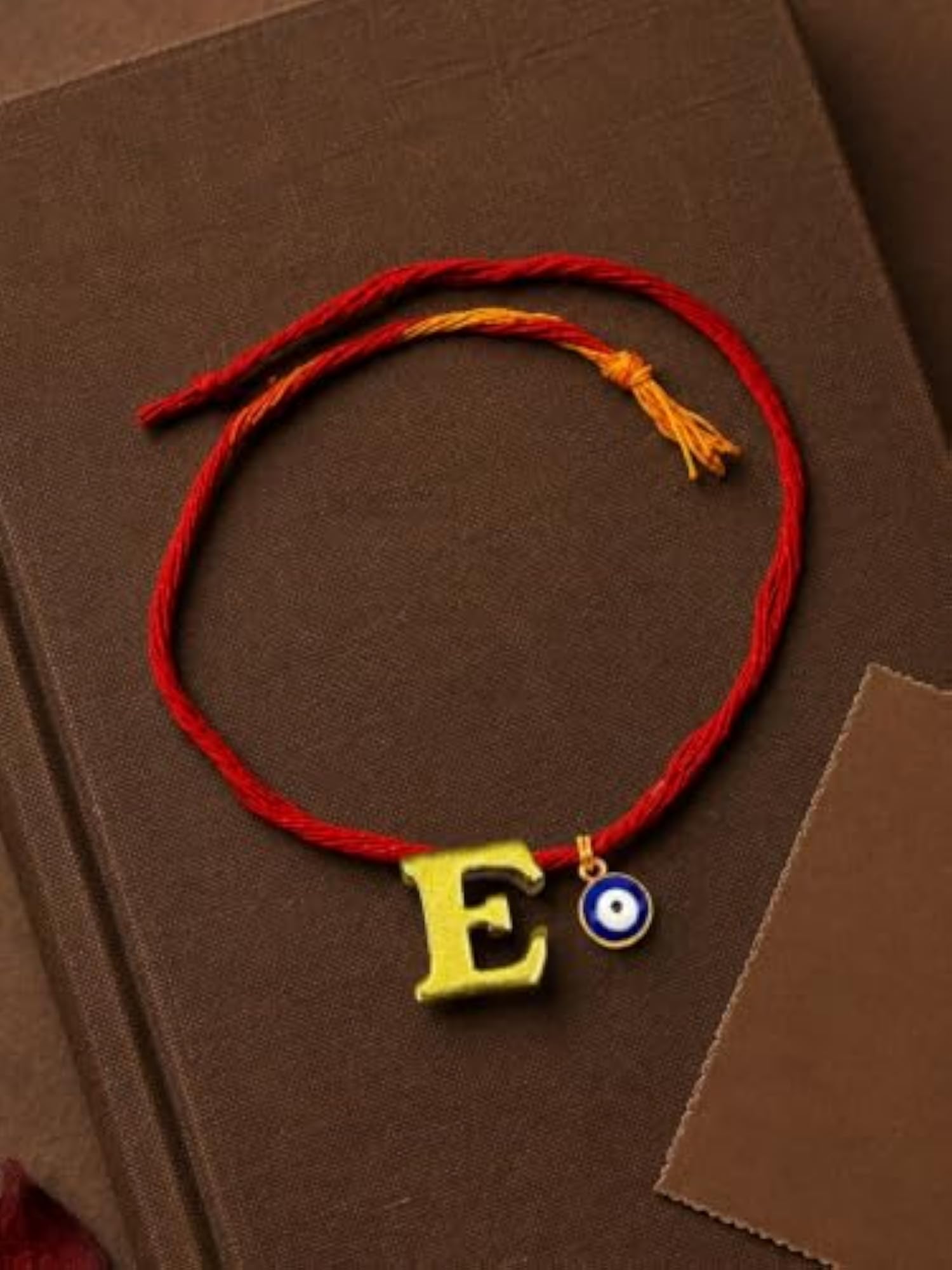 E Letter Gold Plated Initial Charm Rakhi Bracelet for Bhai