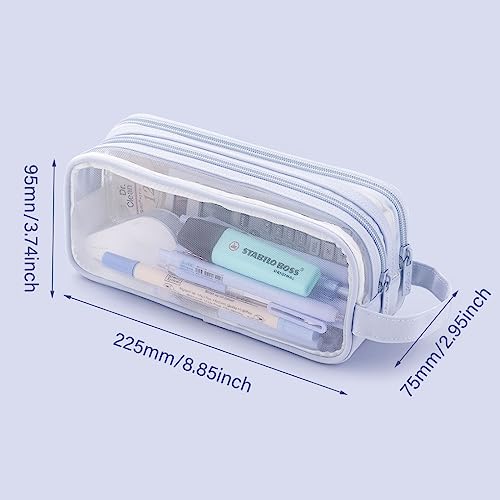 Image of Oyachic 2 Compartment Pencil Case Clear Mesh Pen Pouch Grid Makeup Cosmetics Bag Transparent Marker Organizer Office Business Travel Adults,blue
