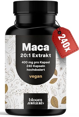 Maca Kapseln Gold Hochdosiert 20:1 Extrakt - 8000mg pro Kapsel - 240 Kapseln - Vegan & Produziert in Deutschland Laborgeprüft - Verpackung kann variieren