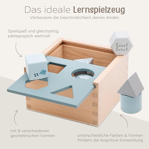 wunderwunsch Motorikspielzeug Steckspiel personalisiert Motorikwürfel für Kinder als Kinderspielzeug zum Lernen für Baby und Kleinkind individualisiert (blau)