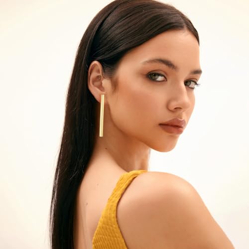 FAMARINE Gold Bar Earrings for Women Minimalist 14K Gold Plated Long Vertical Bars Drop Earring Tube Jewelry2