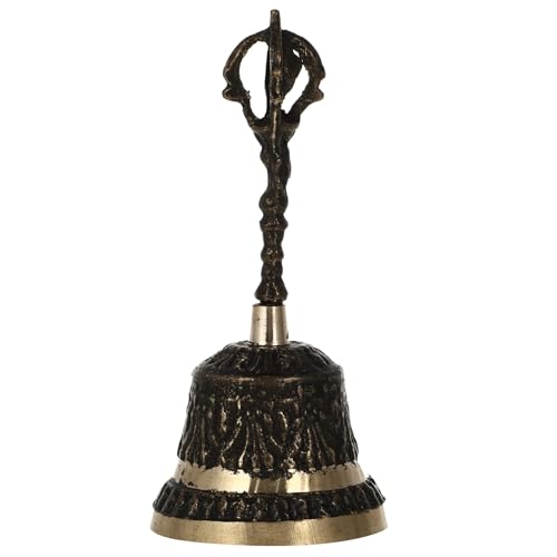 UTHCLO Campana de Mano Pequeña de Cobre Negro Antiguo Campana Decorativa de Metal para Mesa Campanilla Portátil Ligera con Sonido Nítido para Ceremonias y Decoración