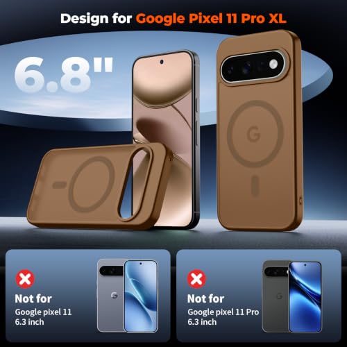Image of SUPFINE Magnetic for Google Pixel 11 Pro XL Case - Brown | With Screen Protector,Translucent Matte,Built-in Magnets,Military Grade Drop Protection,Shockproof Phone Cover