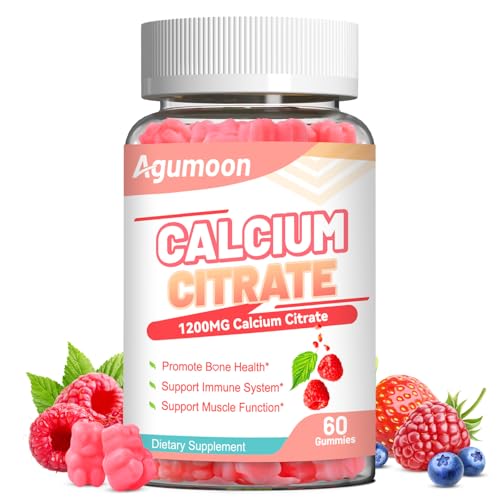 Calcium Citrate Gummies 1200mg Chewable Calcium Supplement for Women & Men Ultimate Absorption Calcium Gummies for Muscle & Immune Support Sugar Free Raspberry Flavor 60 Count