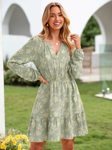 Image of BerryGo Womens Long Sleeve Mini Dress Casual A Line Flowy Loose Vacation Party Babydoll Fall Short Dresses with Pocket