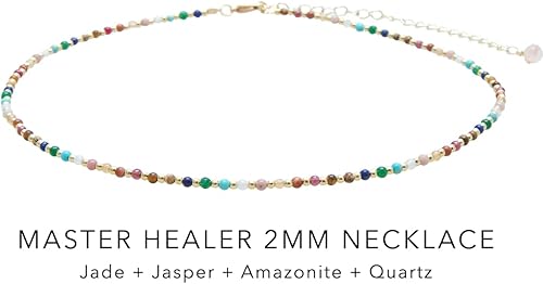 Miniatura 6 de Lotus and Luna Collar delicado curativo de chakras energéticos de 0.079 pulgadas con piedras reales, jade, perla, cuarzo rosa, amatista, piedra lunar