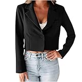 Sportlich Blazer Mantel Damen Herbst Winter Kurzblazer Business Anzugjacke Cardigan Blazerjacke Einfarbig Büro Langarmshirt Elegant Tailliert Sakko Oberteile Casual Strickjacke Outwear Party Tops