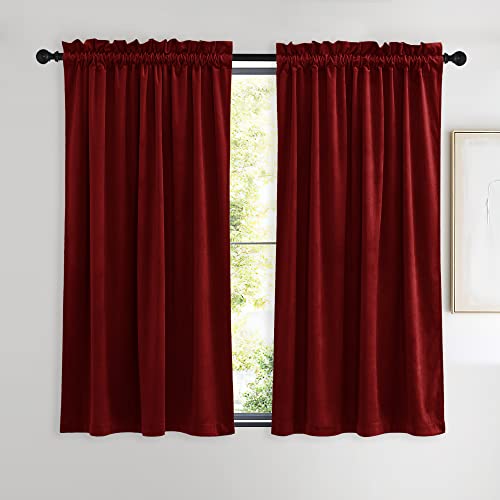 NICETOWN Christmas Red Velvet Curtains and Drapes, Extra Long Elegant Wall Backdrop Drapes for Holiday Season Home Decoration (Set of 2, Rod Pocket De