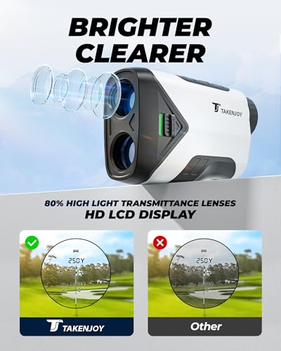 TAKENJOY Golf Rangefinder with Slope, 7X Magnification Golf Range Finder, 1200 Yards Range Finder Golf, Magnetic Laser Rangefinder with IP54 Waterproof, Rechargeable and Flag Pole Locking Vibration