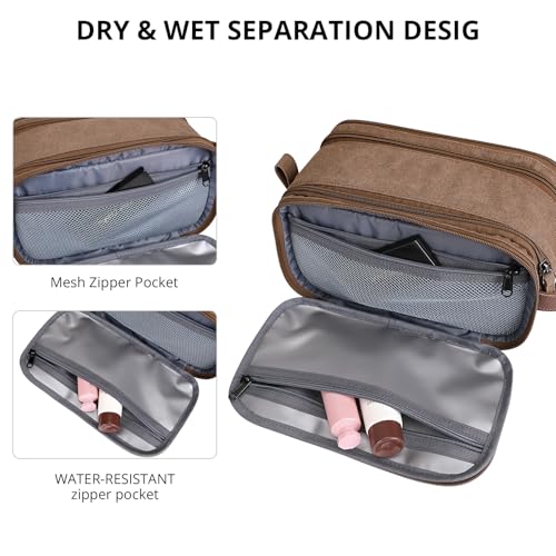 Image of WITZMAN Canvas Toiletry Bag for Men Large Capacity Hanging Dopp kit for Men Leather Toiletries Water-Resistant Bathroom Bag(A8002 Brown)