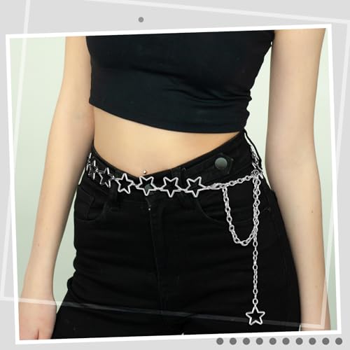 2 Pcs Star Chain Belt for Women, Adjustable Y2K Metal Waist Belt - Punk Body Belt Jewelry for Dresses, Jeans & Rave3