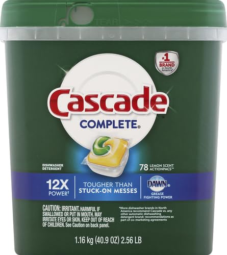 Image of Cascade Complete Dishwasher Pods, Dishwasher Detergent, Lemon Scent ActionPacs, Cleaning Supplies, 78 Count (Pack of 2)