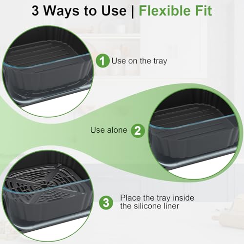 Image of Square Silicone Air Fryer Liners for Ninja Crispi FN101GY FN101SG FN101ST FN101MT FN101PL Large for 4Qt, Small for 6Cup, Reusable Basket Trays, 4-in-1 Portable Glass Airfryer Accessories