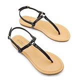 SANDALUP Women's Flat Thong Sandals - Summer Elegance with Metal Ring Detail and Adjustable Ankle Buckle, Comfortable Non-Slip Sole for Casual Wear, Beach Outings, and More - Find Your, New Black