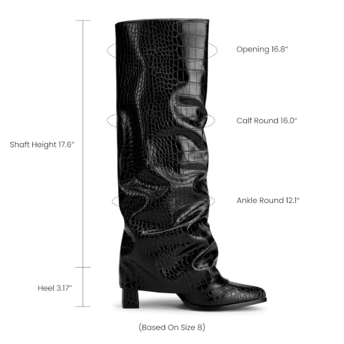 Athlefit Knee High Boots Women Chunky Fold Over Tall Boots Black Croco 8.5 - image 4