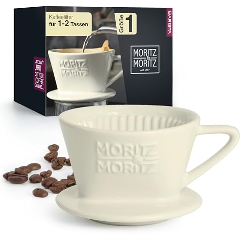 Moritz & Moritz Permanent Kaffeefilter Porzellan Größe 1 – Kaffeefilterhalter Wiederverwendbar – kompatibel mit Melitta Filtertüten 100