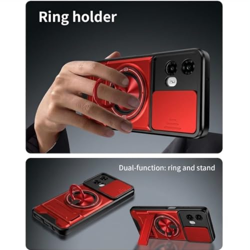 Image of Armor Camera Slider Back Case Cover for Moto G35 5G with Bracket Stand (Red)