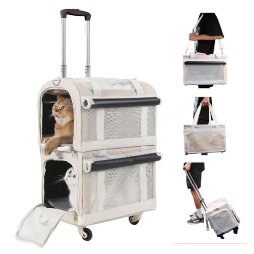 Trasportino doppio per 2 gatti con ruote, passeggino 3 in 1 per animali domestici, trasportino rimovibile per cani di piccola taglia, cuccioli, trasportini per animali domestici di grandi dimensioni