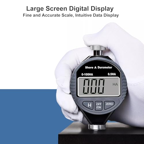 Uharbour Hardness Tester, Durometer Shore Type A 0-100HA, Digital Durometer 0.1HA Resolution, with Large LCD Display for Rubber, Plastic, Tire, Leather, Wax