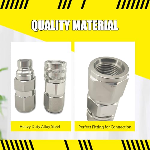 Image of Flat Face High Flow Hydraulic Quick Connect Coupler Set for Skid Steer,3 /4 inch SAE,5 /8 inch Body,Heavy-Duty Carbon Steel Coupling Thread with Dust Cap