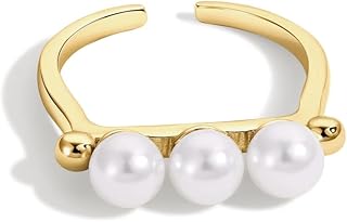 miss jo 92.5 Sterling Silver Triple Pearl Ring, Adjustable Ring with Freshwater Pearls, Pearl Edit, Gift for women and girls, BIS Hallmarked - Rhodium Finish-picture-46