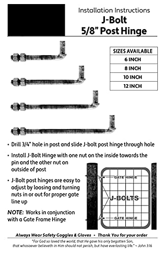 J-Bolt Post Hinge 8" - Hinge Bolts Thru The Post Includes Nuts - J-Bolt Hinge Has 5/8" Male Pin - Fence Bolt Though Post Hinge - Quantity 2 #TOP3