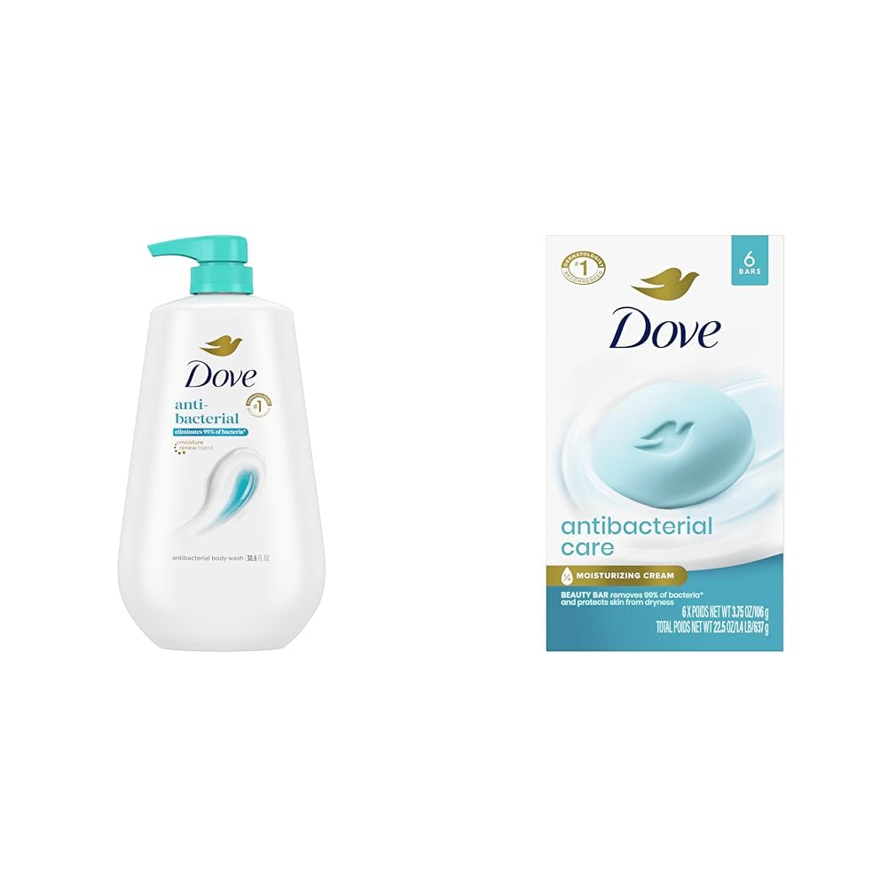 Dove Antibacterial Body Care Holiday Bundle Body Wash with Pump 30 6oz Beauty Bar Soap 6 x 3