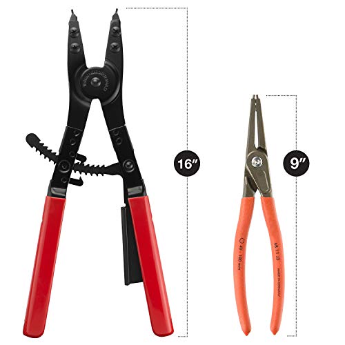 Image of Neiko 02130A Heavy Duty 16 inch Snap Ring Plier Set, 2 Piece, External and Internal Pliers, Straight, 45, 90 Tips