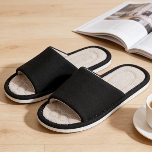 Dokela Mens Open Toe House Slippers Breathable Slip-on Indoor Slippers with Memory Foam Soft Machine Washable Bedroom Home Shoes