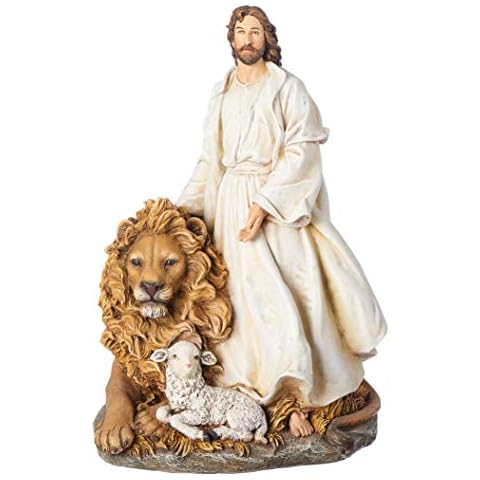 Joseph's Studio by Roman, 12" H Jesus with Lion and Lamb Figure, Religious Gift, Home Decor Cover