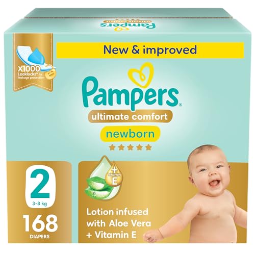 Pampers Ultimate Comfort Premium Taped Diapers 3-8kg Size 2 GP 168 Count