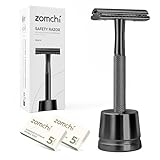 ZOMCHI Double Edge Safety Razor with 10 Safety Razor Blades, Single Blade Razor for Men with Razor Stand, Men's Safety Shaving Razors – Black