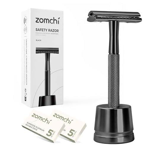 ZOMCHI Afeitadora de seguridad negra - Afeitadora de seguridad de metal - Afeitadora para hombre y mujer con soporte - Afeitado manual de doble filo de metal