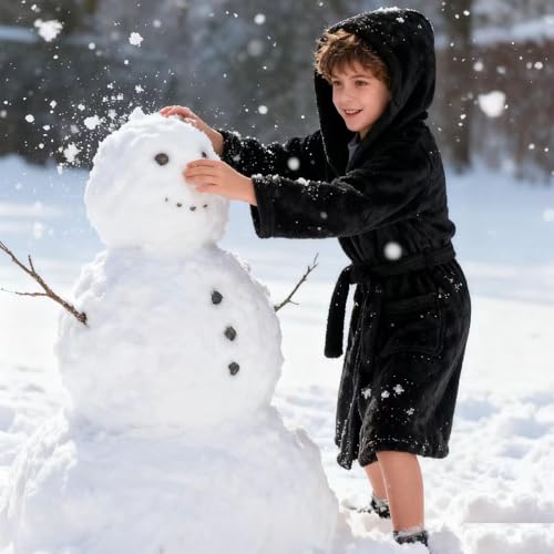 Image of Kids Bathrobe Hooded Plush Fleece Robe for Girls Boys