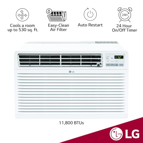 Image of LG 11,800 BTU Through the Wall Air Conditioner, 115V, Cools up to 530 Sq. Ft. for Bedroom, Living Room, Apartment, with Remote, 3 Cool & Fan Speeds, Universal design fits most sleeves, White