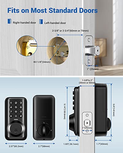 Veise Keyless Entry Door Lock, Electronic Keypad Deadbolt Lock, Auto Lock, 20 User Codes, 1 Touch Locking, Anti-Peeking Password, Easy Installation Design, Matte Black #TOP5